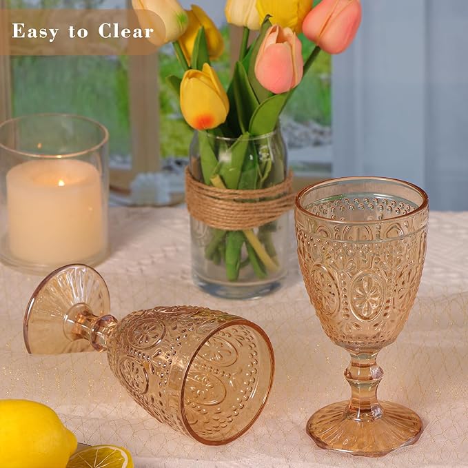 abrwyy Amber Wine Glasses set of 4, Amber Goblets, Vintage Drinking Glassware, Colored Glassware Set for Party, Home & Wedding