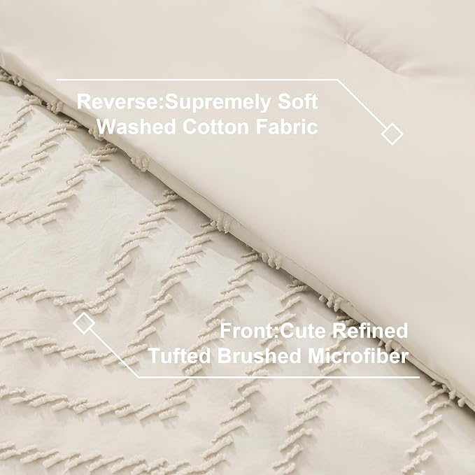 Litanika Oversized King Size Comforter Set with Sheets Beige - 7 Pieces Bed in a Bag Oversized King Boho Tufted Complete Bedding Sets with Comforter, Sheets, Pillowcases & Shams