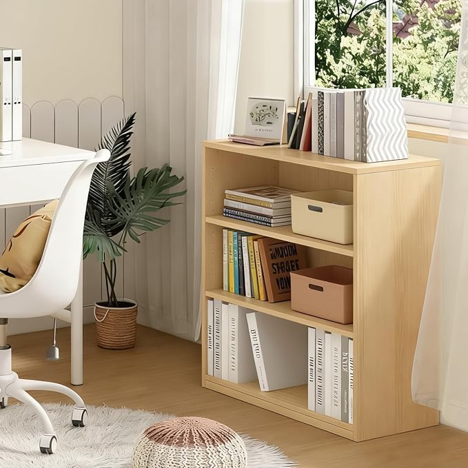 CTESNE【2026 Adjustable Shelves 3-Tier Bookcase, 71 inches, Wooden Open Display Floor Bookshelf (Oak Color)