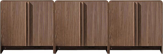 AMERLIFE 3-Piece Fluted Buffet Cabinet with Storage, Modern Sideboard Cabinet with Doors & Adjustable Shelf, Console Table & Credenza for Living Room, Kitchen & Entryway, Brown