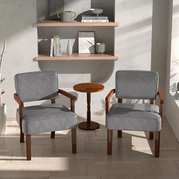 FAGAGA Accent Chair, PU Leather Oversized Living Room Chairs with Soft Seat and Armrests, Armchair for Bedroom, Dinning, Reading and Waiting Rooms (Leather Gray)