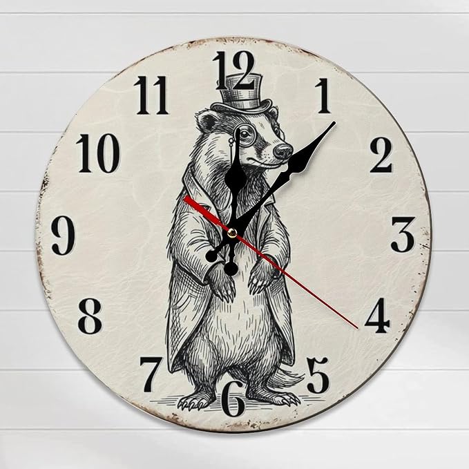 Dapper Badger Vintage Wooden Wall Clock Silent Non Ticking - Frameless Battery Operated Decor for Living Room, Kitchen, Office, Bedroom, Unique Gift Idea
