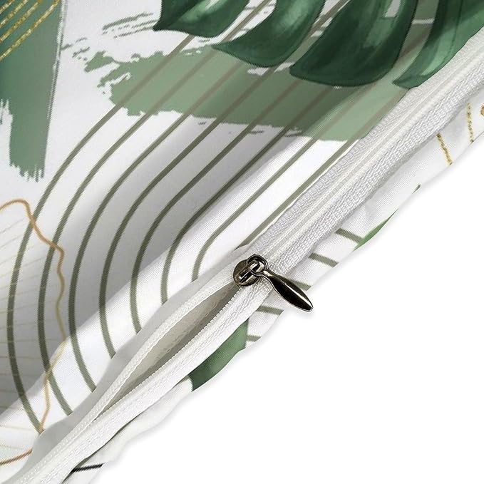 Boho Leaf Bedding Set,Mid Century Palm Tropical Leaf Abstract Geometric Modern Minimalism Green Comforter Set with Pillowcase for Bedroom Bed Decor,Twin 86"x70"