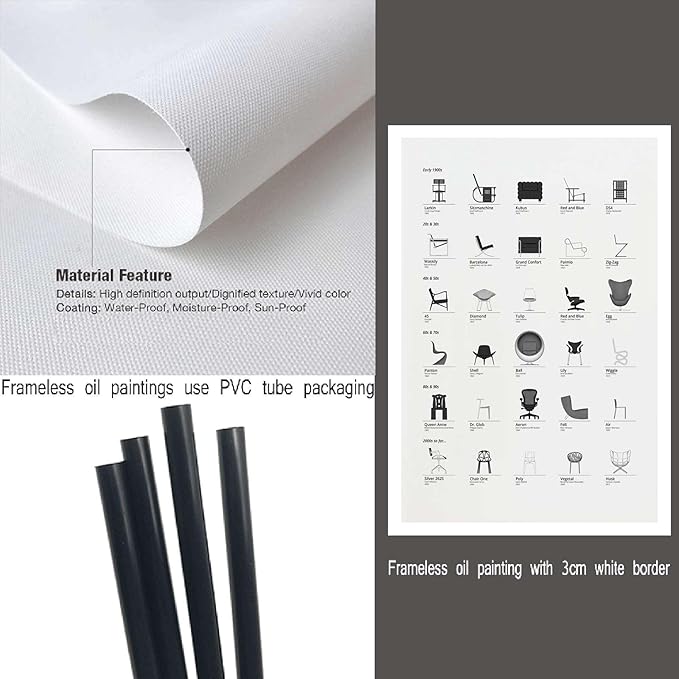 Canvas Painting Poster and Print Bauhaus Exhibition Poster Famous Chairs Wall Charts Print Black White Graphic Modern Wall Art Bedroom and Kitchen Office Wall Decoration 16x24inch without Frame