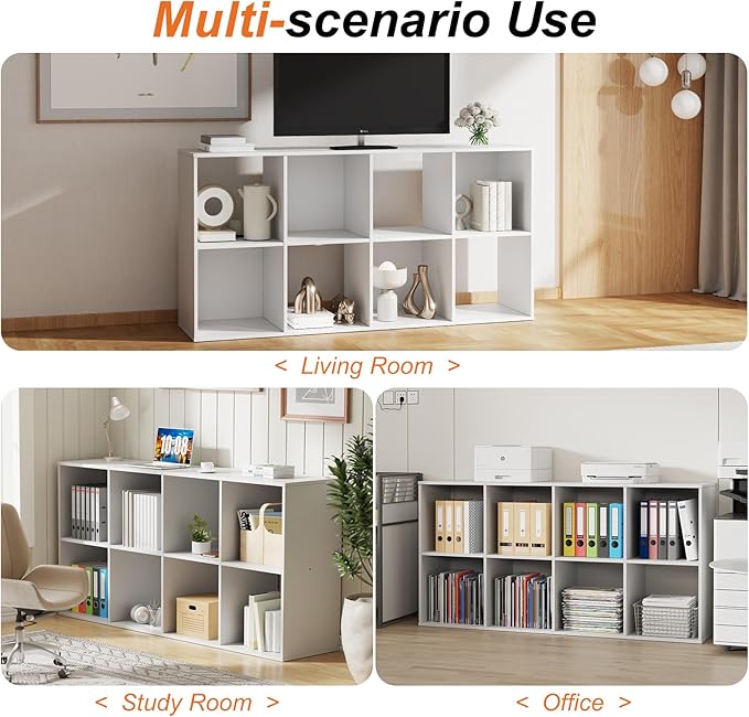 Sweetcrispy 8 Cube Storage Organizer - Open Cube Bookshelf with 4 Removable Back Panels, Display Storage Bookcase for Living Room, Bedroom, Entrance Hall, Home Office,47.7" Lx11.6 Wx24 H, White