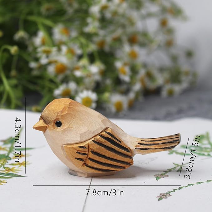 2PCS Small Carved Wooden Birds, Handmade Bird Statue Carved Rustic Animal Bird Sculpture Miniature Art Carve Small Animal for Home Decor.