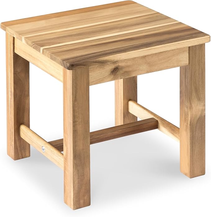 12 Inch Wooden Light Natural Step Stool, Small Nature Beach Chair Under Desk, Indoor Acacia Wood Short Footstool for Living Room, Kitchen, Bathroom