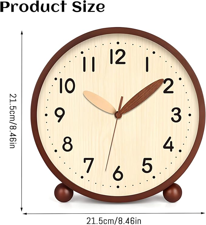 Maxspace Wooden Table Clock,8in Silent Non-Ticking Desk Clock,Battery Operated Desktop Analog Clock for Living Room Bedroom Kitchen Office Classroom Decor (Walnut - Log)
