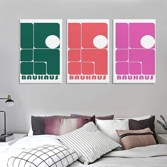 9W Bauhaus Poster Abstract Canvas Wall Art Set of 3 Modern Boho Decor For Bedroom Livingroom Frame-style 24x36inch(60x90cm)