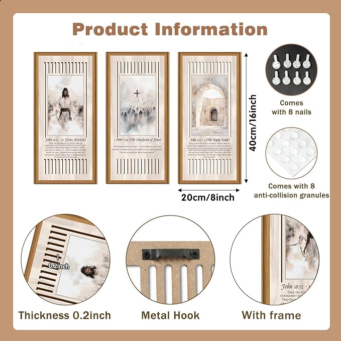 Ausril 3 Pcs Boho Christian Nativity Scene Wood Wall Art Birth of Jesus Wall Decor Catholic Easter Hanging Art Christmas Religious Artwork for Church Living Room Bedroom 7.9 x15.8 Inch