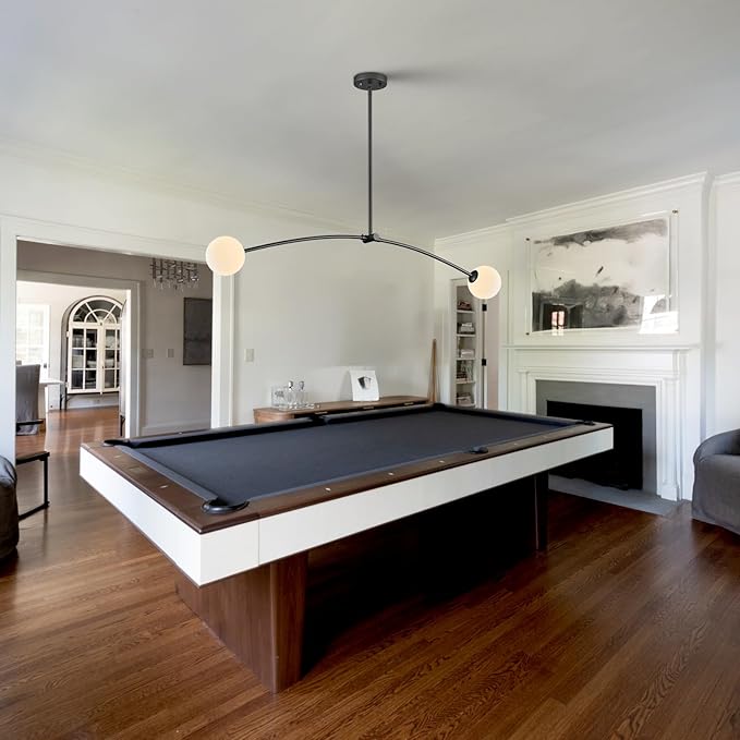 Mid Century Black Sputnik Chandelier Contemporary L45” 2 Lights Milk Glass Globe Ceiling Pendant Lighting Fixture for Kitchen Island Dining Room Home Office Bar