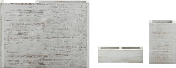 Merrick Lane Ceely 3 Wood Organizer Set - Whitewashed Solid Pine Wood - For Desktop, Table Top, or Vanity