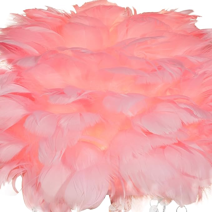 Fandian Bedside Table Feather Lamp Night Light with 3 Color Changing LED Lamp, Plug in Table Lamp for Romantic Girl Mother Bedroom Nursery Desk Decor (Pink)