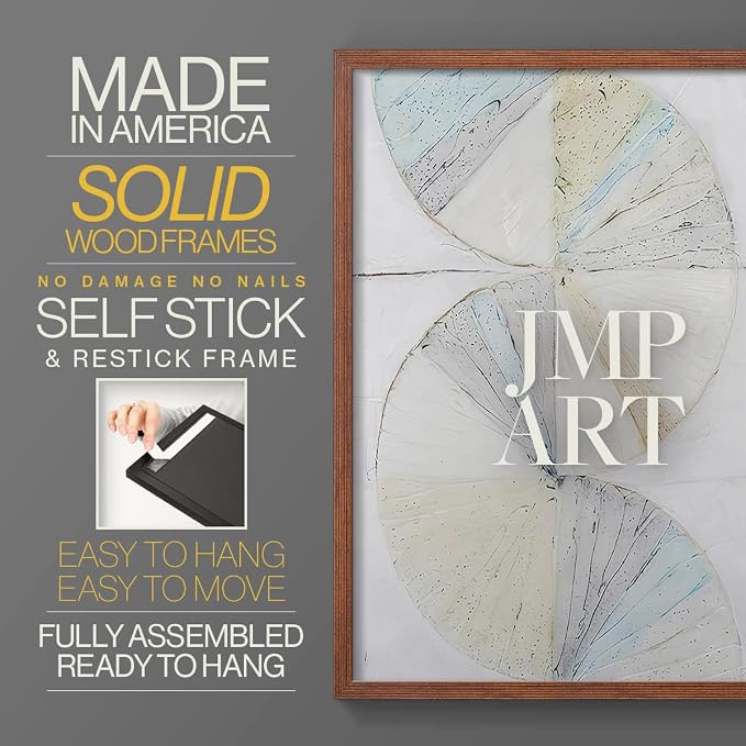Renditions Gallery Set of 2 Peel & Stick Framed Prints, Geometric Abstract Wall Art, Pie Chart Color Wheels Wall Decor, Re-Stickable - Ready to Hang - 16"x20" - Walnut Frame LT588