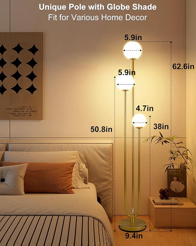 Lightdot Globe Floor Lamp for Living Room Mid Century Modern Floor Lamps with 3000K Warm White Bulbs Included Unique Gold Standing Lamps with 5Lbs Heavy Base for Party/Bedroom/Sofa Beside/Corner Decor