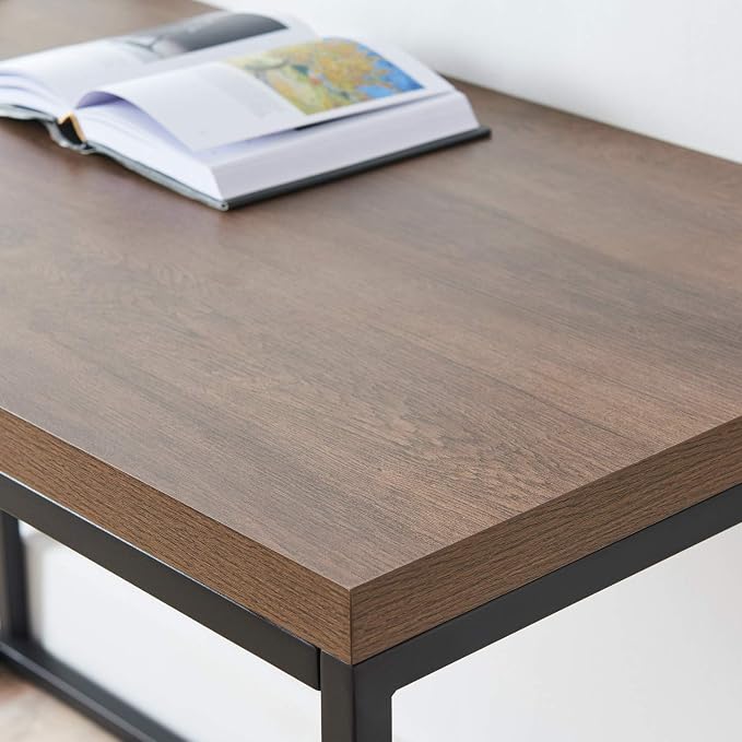 CENSI 47" Walnut Writing Computer Laptop PC Desk, Dark Wood | Extra Thick 1.6" Tabletop, Heavy-duty Metal Frame
