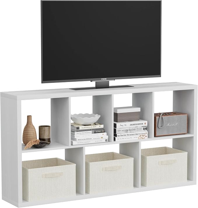 7 Cube Storage Organizer, Cube Shelf with Heavy-Duty Thick Boards, 25.12" L x 9.37" W x 48.74" H, Smooth Easy-Clean Panels, Simple Assembly, for Living Room Bedroom Office, White