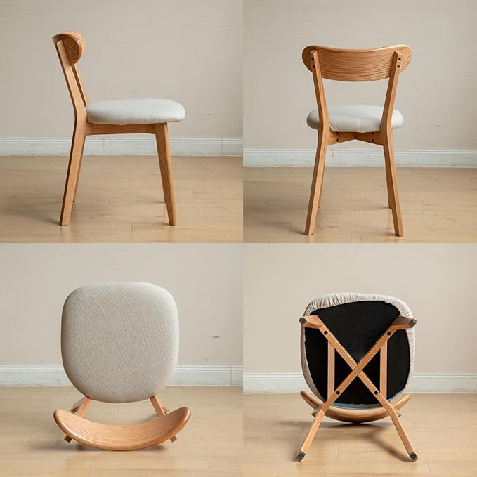 100% Solid Wood Dining Room Chairs - Practical Kitchen Chairs - Wood Chair for Dining Room, Kitchen (4, Natural with White Cushion)