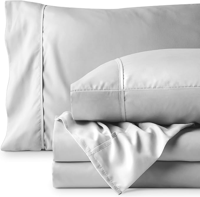 Bare Home Split King Sheet Set - 1800 Ultra-Soft Microfiber Bed Sheets - Double Brushed - Deep Pockets - Easy Fit - 5 Piece Set - Bedding Sheets & Pillowcases (Split King, Cloud Grey)