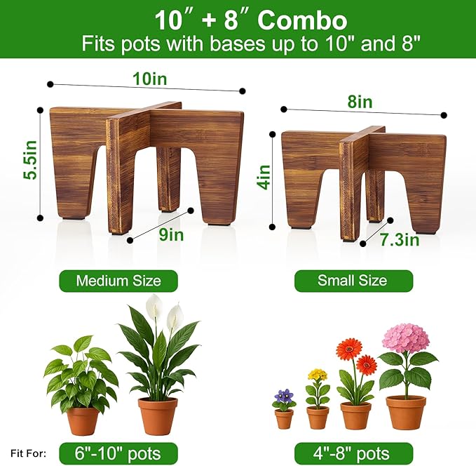 Plant Stand Indoor Outdoor, Plant Holder Sturdy Single Flower Pot Stand Planter Stand Stool Display Decorative for Desktop Counter Room (Brown 10")