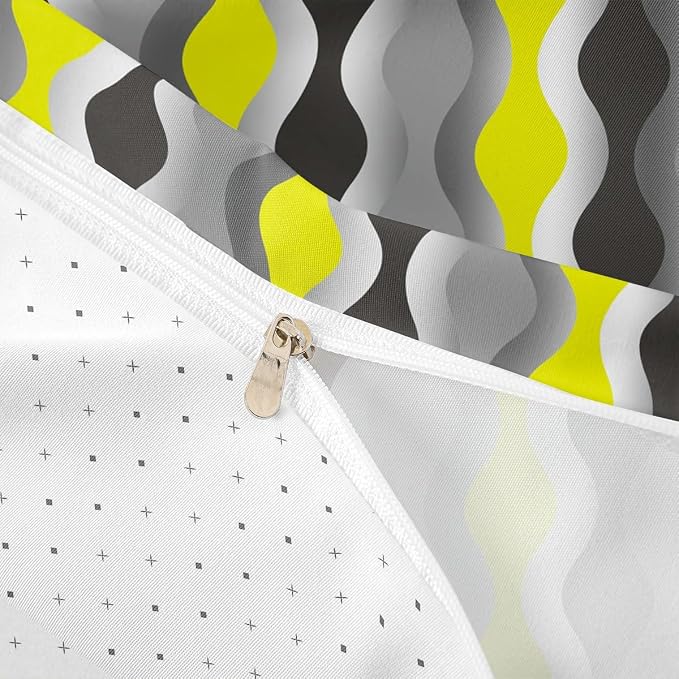 Geometric Duvet Cover Yellow Grey Black Comforter Cover Mid Century Retro Bedding Set for Kids Adults Abstract Modern Decor Bedspread Cover Kids Room Decor Full Size Bedclothes Zipper (No Comforter)