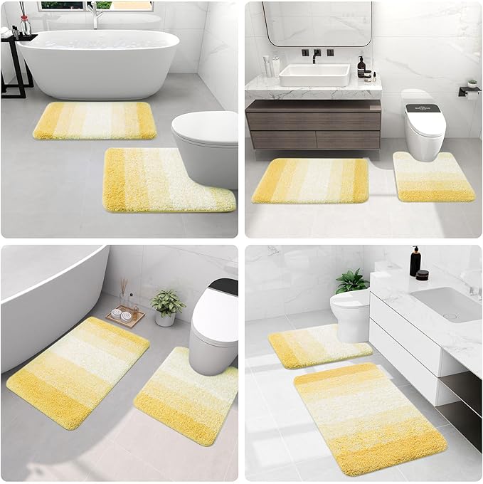 Arotive Microfiber Bathroom Rugs, Shaggy Soft and Absorbent Bath Rug, Non-Slip, Thick Plush Machine Washable Dry Bath Mats for Bathroom, Tub and Shower, 54x24, Light Yellow, Rectangular