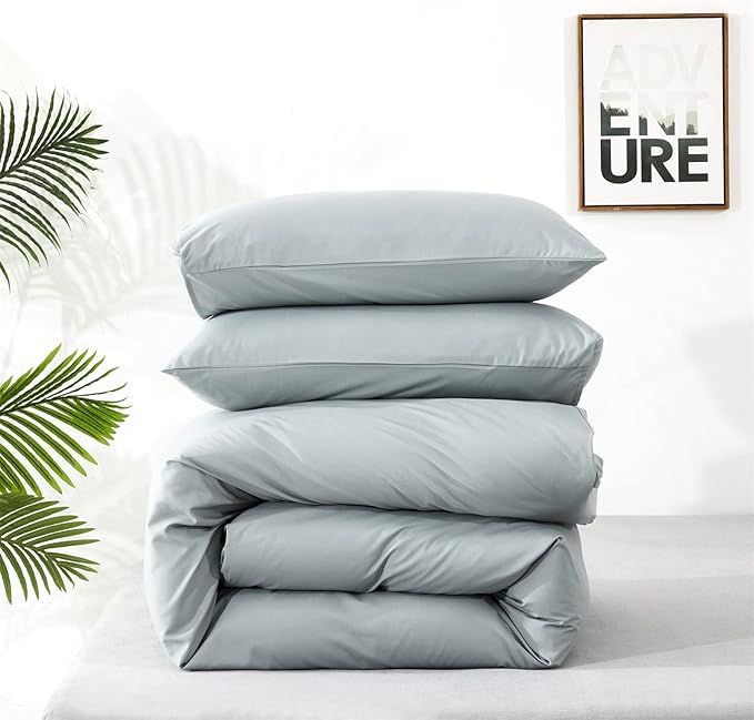 Pureant Haze Blue Comforter Sets California King Solid Light Dusty Blue Bedding Comforters Cal King Women Men Plain Light Blue Bed Quilts Modern Light Greyish Blue Blankets Soft Health Lake Blue Bed