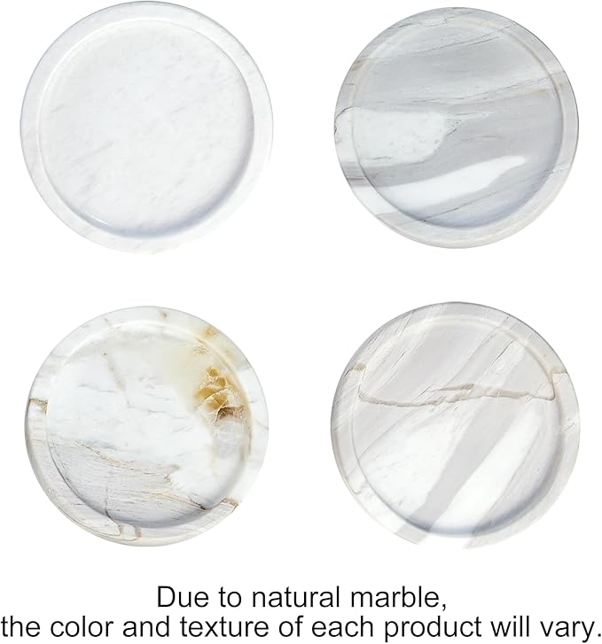 WORHE Candle Holders Italy Premium Natural Marble Candlestick Holder for Jar Pillar Candles Large Round Coaster Plate Jewelry Tray Centerpiece for Wedding Dining Table Home Decor White (ZT011)