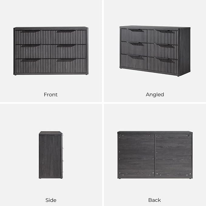 SICOTAS Dresser for Bedroom 53.5" Wide 6 Drawer Dressers & Chests of Drawers for Closet Long Large Modern TV Stand Set for Clothes Storage Fluted Clothes Closet for Hallway Entryway, Dark Grey Alder