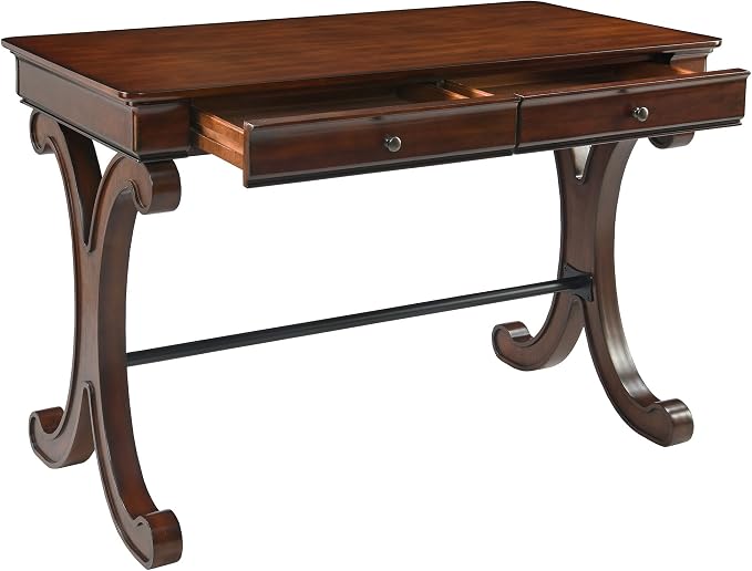 Mid-century Home Office Computer Desk with 2 Storage Drawers, Large 47"W French Provincial Vanity Desk Table with X Carved Legs, Solid Wood Dressing Desk, Console Table, Dark Cherry Red SSZ-D0036-DCR