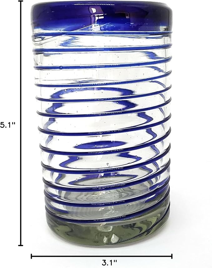 Cobalt Blue Spiral 14 oz Drinking Glasses (set of 6), Recycled Glass, Lead-free, Toxin-Free (Drinking)