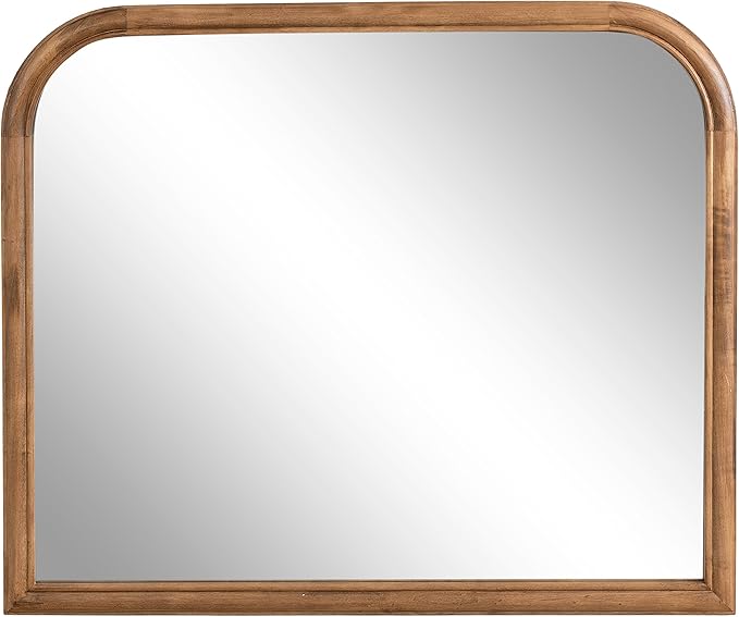 Kate and Laurel Glenby Transitional Wide Arch Wall Mirror, 34 x 28, Rustic Brown, Wooden Farmhouse Arched Bathroom Mirror with Rounded and Stepped Frame Profile
