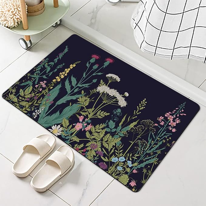 Diatomaceous Earth Bath Mat,Wild Flowers Non-Slip Volume Super Absorbent Fast Drying for Bathroom Kitchen Door mat,Eco-Friendly Easy to Clean 20×31Inch (50 * 80cm)