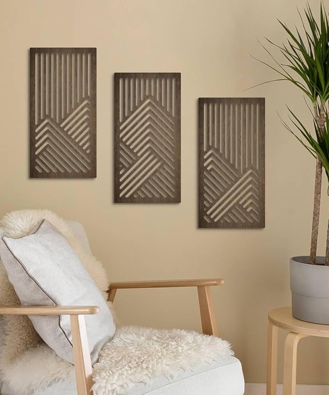 Putuo Decor Geometric Wood Wall Decor Set of 3, Mid-Century Modern Wall Art, Abstract Wall Decor for Living Room Bedroom Hallway