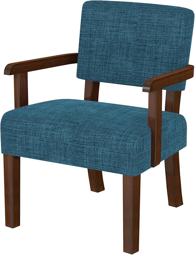 Accent Chair,Armchairs with Solid Wood Frame and Legs,Upholstered Reading Leisure Chair for Bedroom,Office,Waiting Room (Linen, Blue, One Chair)