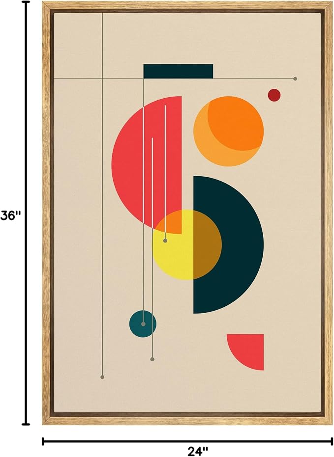 SIGNLEADER Framed Canvas Print Wall Art Semi Circle Midcentury Art Geometric Shapes Illustrations Modern Art Contemporary Fun Multicolor Ultra for Living Room, Bedroom, Office - 24"x36" Natural
