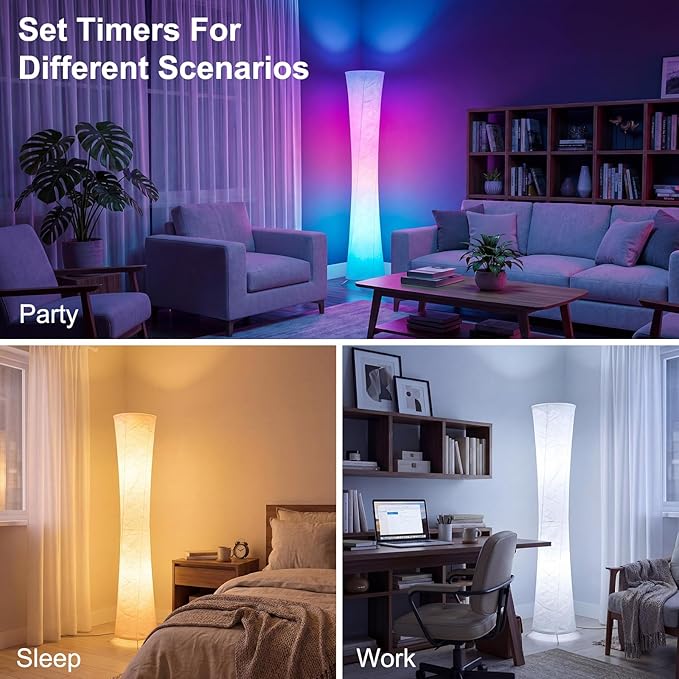 61'' Square Floor Lamp, RGB LED Corner Floor Lamp with Music Sync, 16W+ Colors & 3 Color Temperatures, APP & Remote Control, Modern Standing Lamp for Living Room Bedroom
