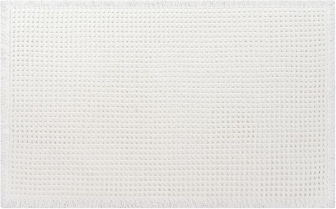 White Long Bathroom Rugs, Waffle Runner Bath Mat Non Slip Washable, Super Absorbent & Quick Dry, Boho Bath Mat Farmhouse Bathroom Decor, 24'' x 72'', White