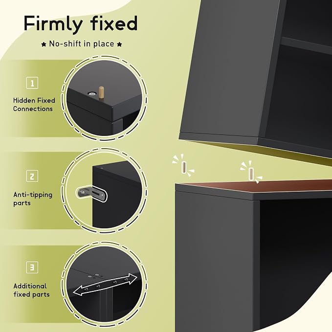 Homkdom 2 Cube Storage Organizer with 2 Removable Open Shelves, DIY Bookcase with Anti-Tip Design, Stackable Cube Shelf for Bedroom, Office, Dorm, Black