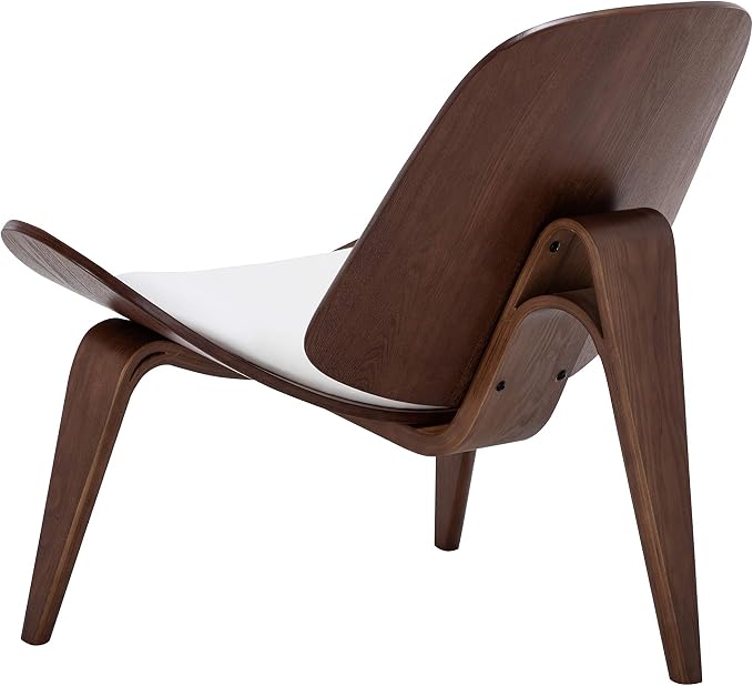 BELLEZE Shell Chairs Set of 2, Armless Mid Century Modern Accent Chairs Faux Leather Shell Lounge Chairs for Living Room Bedroom Office, Tripod Side Chairs with Padded Seat, Solid Wood- Avalon (White)