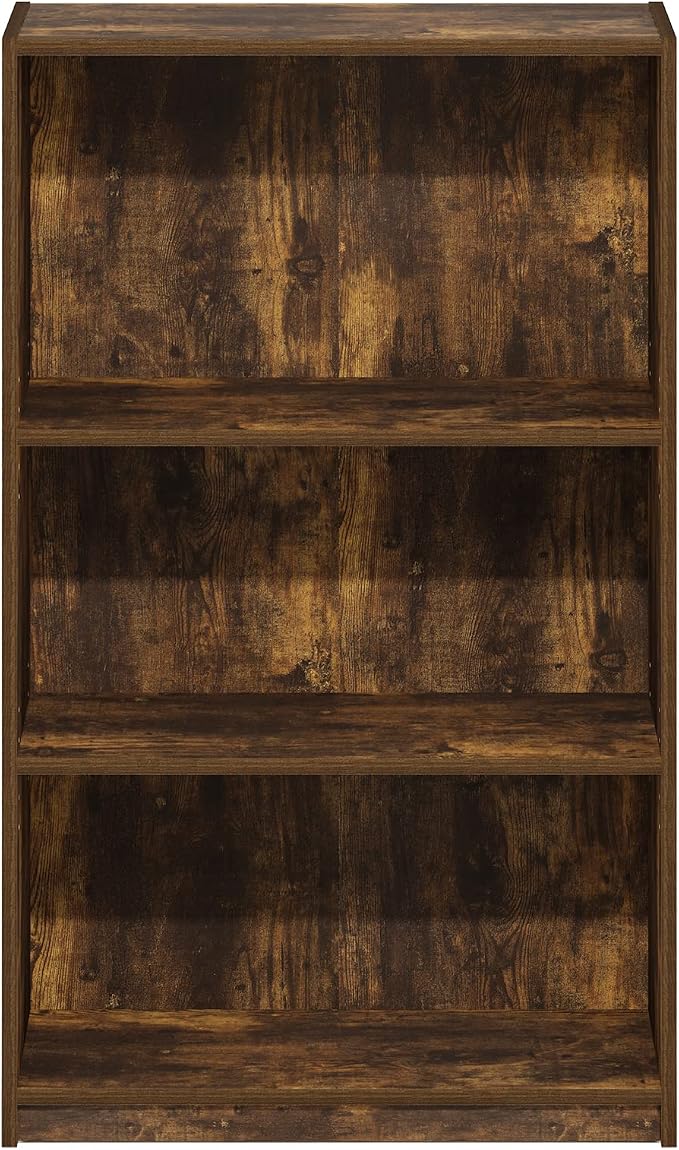 Furinno JAYA Book Shelf, 3-Tier Bookshelf, Bookcase with Adjustable Shelves, 9.5 x 24.5 x 40.3, for Organization and Storage, for Living Room, Bedroom, Home Office, Amber Pine