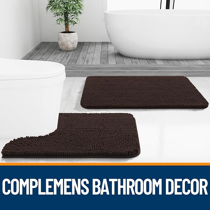 OLANLY Bathroom Rugs 35x24, Extra Soft Absorbent Chenille Bath Rugs, Rubber Backing Quick Dry, Machine Washable Bath Mats for Bathroom Floor, Tub and Shower, Home Decor Accessories, Brown