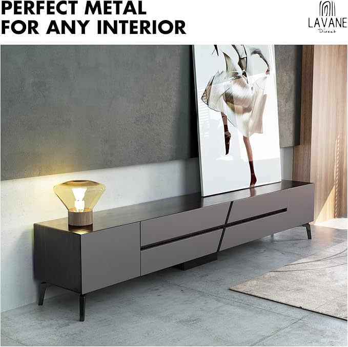 La Vane 7 Inch Metal Furniture Legs, Set of 4 - Modern Diamond Triangle Black/Gold DIY Replacement Feet Corner Legs for Cabinet, Sofa, Sideboard, Couch, Dresser Makeover