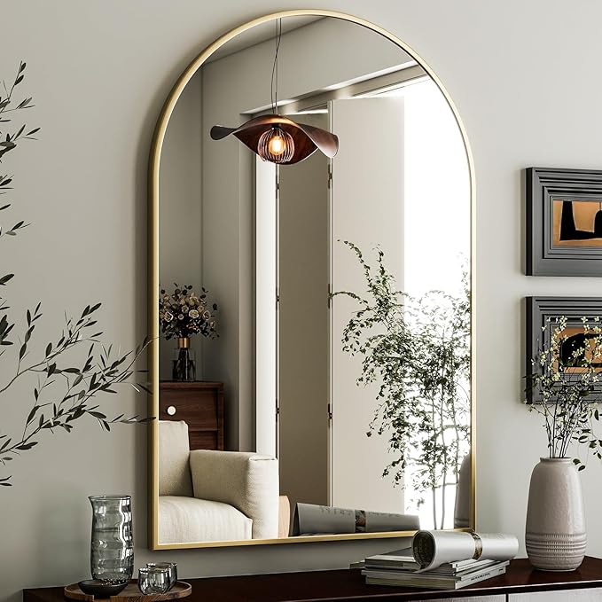 HARRITPURE Arched Wall Mirror – 26"x38" Arch Bathroom Mirror Metal Frame Vanity Mirror for Bedroom, Entryway Dresser Decor, Gold