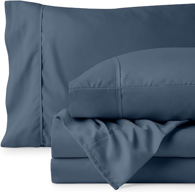 Bare Home Split Head Flex King Sheet Set - 1800 Ultra-Soft Microfiber Bed Sheets - Double Brushed - Deep Pockets - Easy Fit - 4 Piece Set - Bedding Sheets & Pillowcases (Bering Sea)