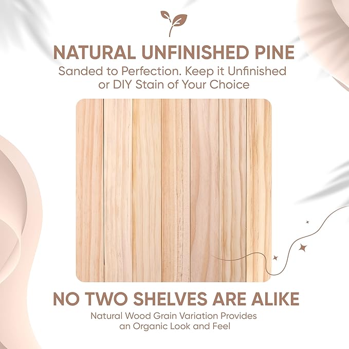 Homeforia 36 inch Wood Floating Shelves, High End Solid Natural Wood 36inch Large Floating Shelf Bathroom, Unfinished Wooden Floating Shelves for Wall, Heavy Duty Bracket, 36 X 6.5 X 1.75 in, Set of 4