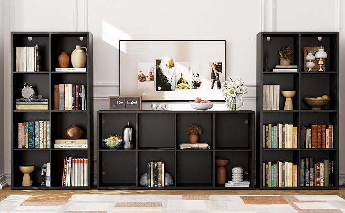 IRONCK Bookshelf, 8-Cube Storage Cube Shelf Organizer, Extra Thick Frame Horizontally & Vertically Reversible Bookcase with Open for Living Room, Bedroom, Home Office, Black