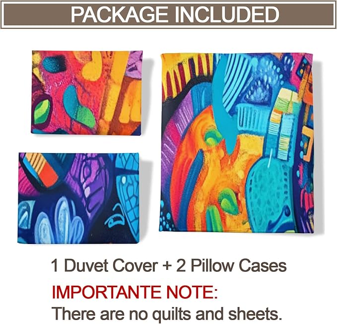Modern Colorful Graffiti Duvet Cover Set California King Size - Hip Hop Doodle Comforter Cover, 3 Pcs Lightweight Soft Colorful Graffiti Bedding Set for All Seasons
