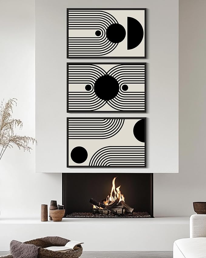 Drsoum Black Abstract Boho Wall Art Framed Modern Bohemian Wall Decor Geometry Lines Prints Ready to Hang 16x24in Black Framed