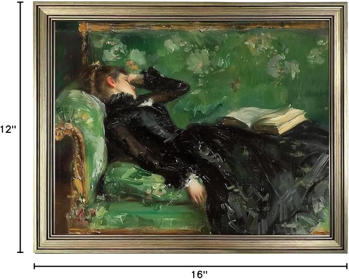 Framed Vintage Wall Art Woman Reading Canvas Print Poster Moody Oil Painting Living Room Bedroom Decor Home Artwork